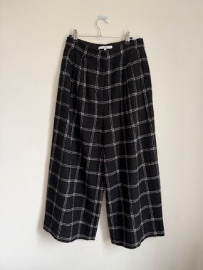 Tibi Black and White Windowpane Wide-Leg Pants